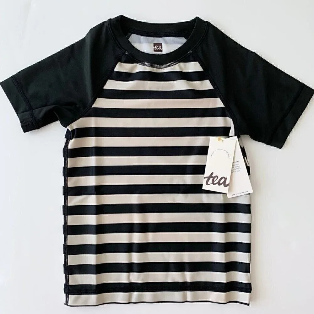 NWT Tea Collection Short Sleeve Boy Swim Rash Guard, Size 2 Years 2T